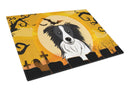 Halloween Border Collie Cutting Board Tempered Glass Kitchen Cutting Surface, Heat Resistant Chopping, Non-Slip Feet, Food Prep & Serving