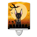 Halloween Doberman Ceramic Night Light Compact, UL-Certified, Ideal for Bedroom, Bathroom, Nursery, Hallway, Kitchen, 6x4x3, Multicolor