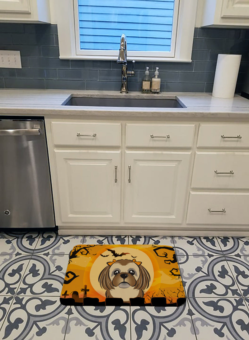 Halloween Chocolate Brown Shih Tzu Machine Washable Memory Foam Mat BB1807RUG