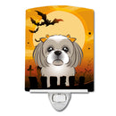 Halloween Gray Silver Shih Tzu Ceramic Night Light Compact, UL-Certified, Ideal for Bedroom, Bathroom, Nursery, Hallway, Kitchen, 6x4x3, Multicolor
