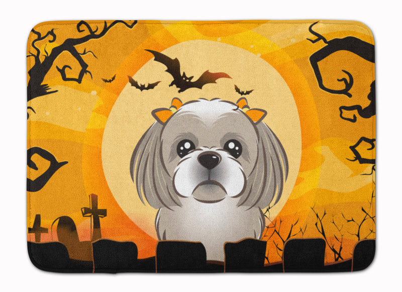 Halloween Gray Silver Shih Tzu Machine Washable Memory Foam Mat BB1808RUG