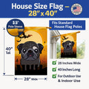Halloween Black Pug House Flag 28x40 Porch Sleeve Pole Decorative Outside Yard Banner Artwork Wall Hanging, Polyester