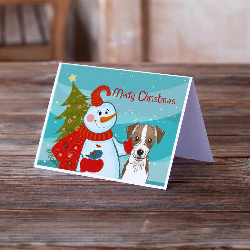 Snowman with Jack Russell Terrier Greeting Cards and Envelopes Pack of 8