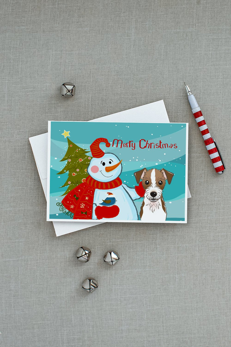 Snowman with Jack Russell Terrier Greeting Cards and Envelopes Pack of 8