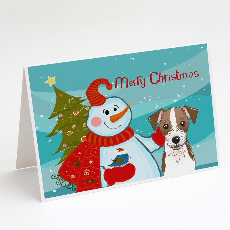 Snowman with Jack Russell Terrier Greeting Cards and Envelopes Pack of 8