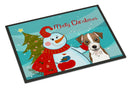 Snowman with Jack Russell Terrier Doormat Indoor Outdoor 18H X 27W Front Door Mat Rugs for Entryway, Non Slip Washable