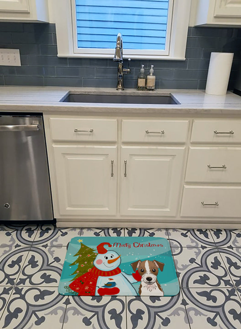 Snowman with Jack Russell Terrier Machine Washable Memory Foam Mat BB1822RUG