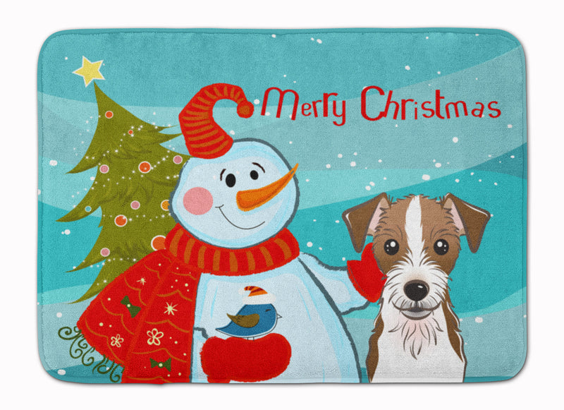 Snowman with Jack Russell Terrier Machine Washable Memory Foam Mat BB1822RUG