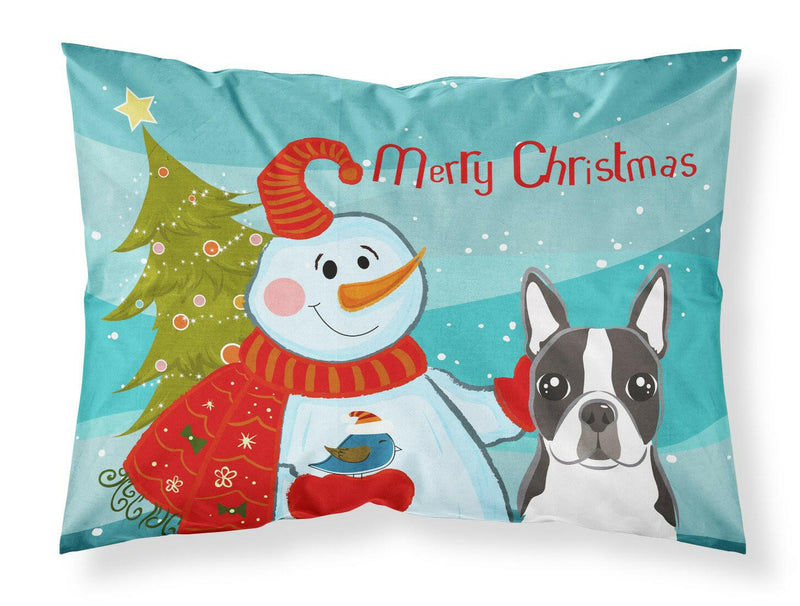 Snowman with Boston Terrier Fabric Standard Pillowcase BB1823PILLOWCASE