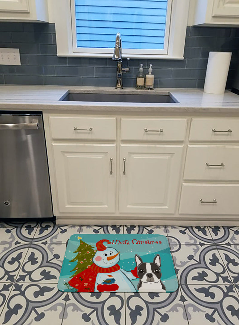 Snowman with Boston Terrier Machine Washable Memory Foam Mat BB1823RUG