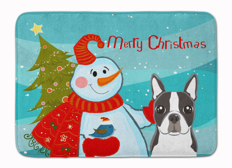 Snowman with Boston Terrier Machine Washable Memory Foam Mat BB1823RUG