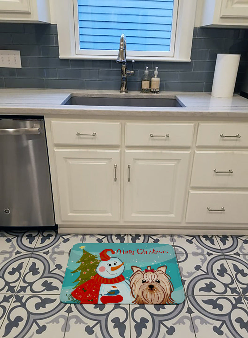 Snowman with Yorkie Yorkishire Terrier Machine Washable Memory Foam Mat BB1824RUG