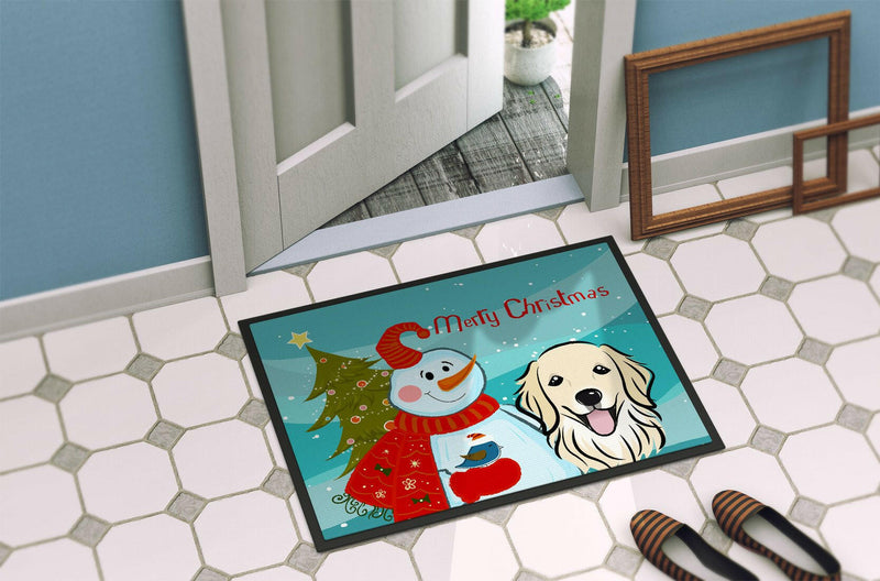 Snowman with Golden Retriever Indoor or Outdoor Mat 24x36 BB1825JMAT