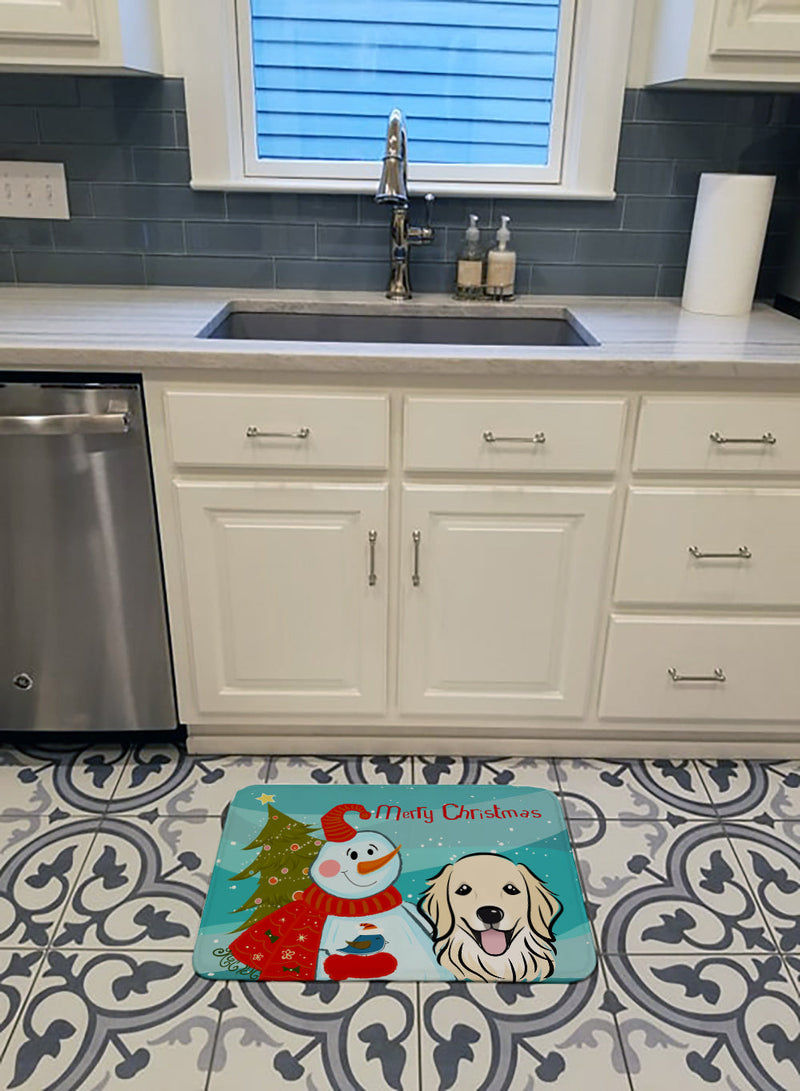 Snowman with Golden Retriever Machine Washable Memory Foam Mat BB1825RUG