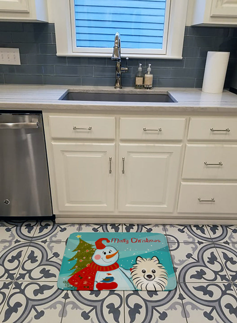 Snowman with Pomeranian Machine Washable Memory Foam Mat BB1827RUG