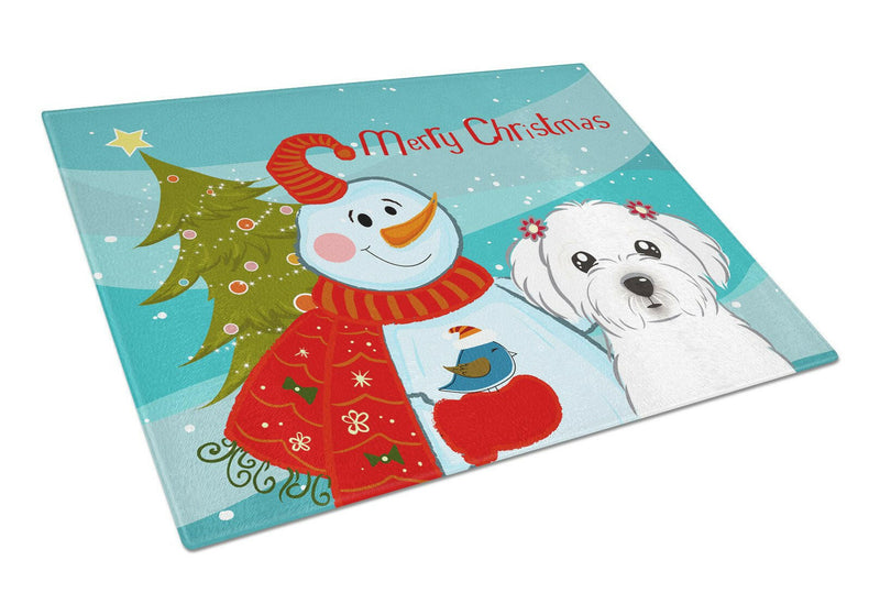 Snowman with Maltese Glass Cutting Board Large BB1828LCB