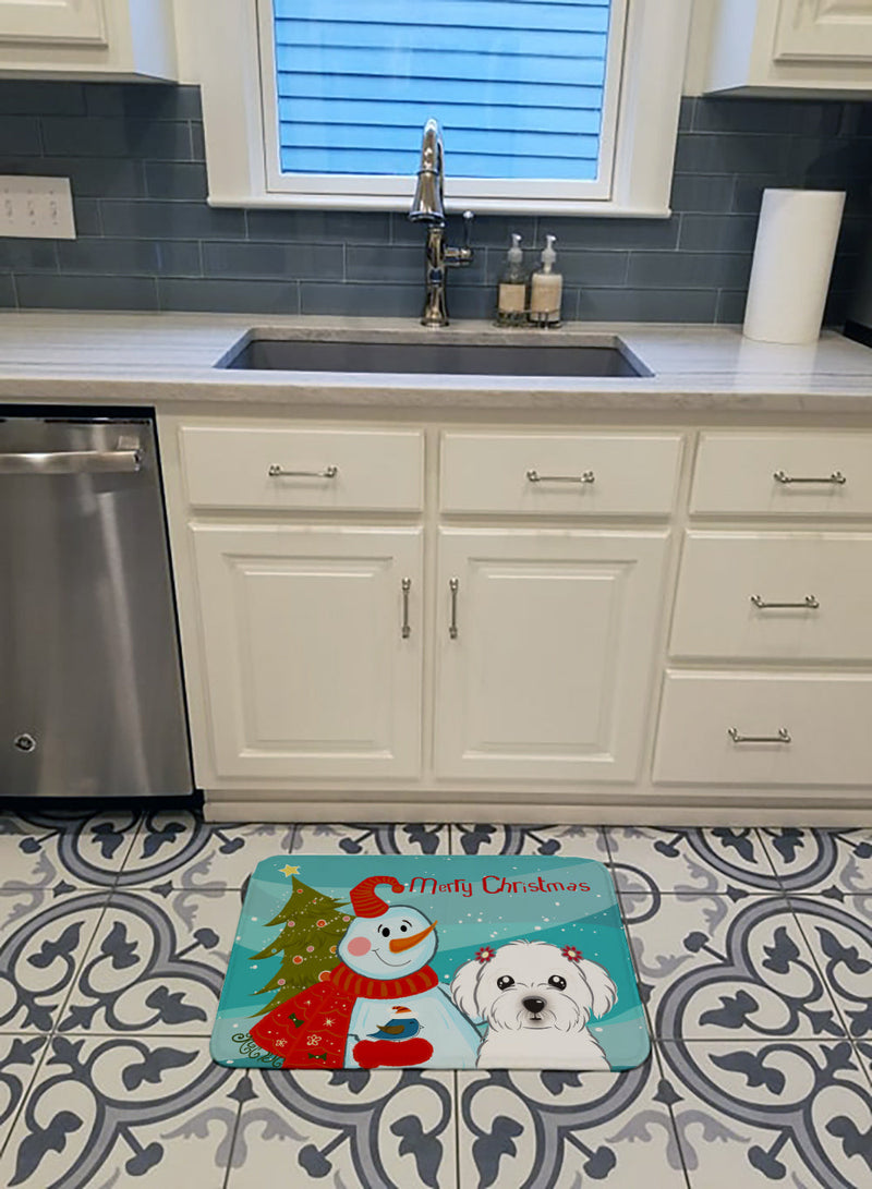 Snowman with Maltese Machine Washable Memory Foam Mat BB1828RUG