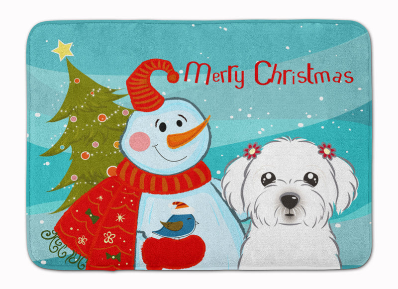 Snowman with Maltese Machine Washable Memory Foam Mat BB1828RUG