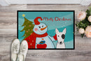 Snowman with Bull Terrier Doormat Indoor Outdoor 24H X 36W Front Door Mat Rugs for Entryway, Non Slip Washable Low Pile,