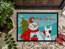 Snowman with Bull Terrier Doormat Indoor Outdoor 24H X 36W Front Door Mat Rugs for Entryway, Non Slip Washable Low Pile,