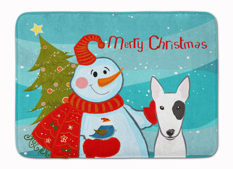 Snowman with Bull Terrier Machine Washable Memory Foam Mat BB1829RUG