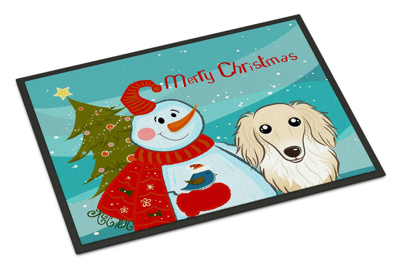 Snowman with Longhair Creme Dachshund Indoor or Outdoor Mat 18x27 BB1832MAT