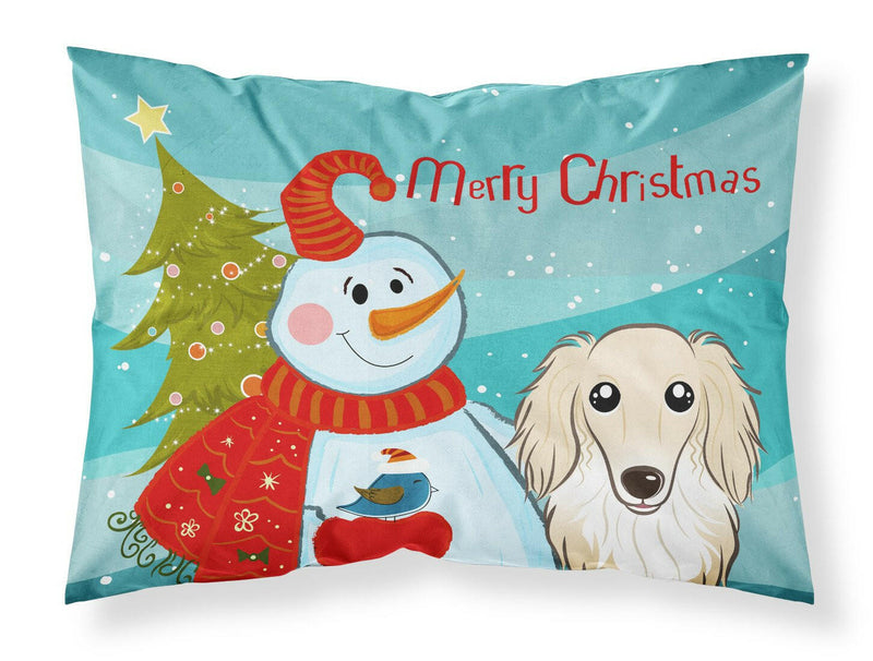 Snowman with Longhair Creme Dachshund Fabric Standard Pillowcase BB1832PILLOWCASE