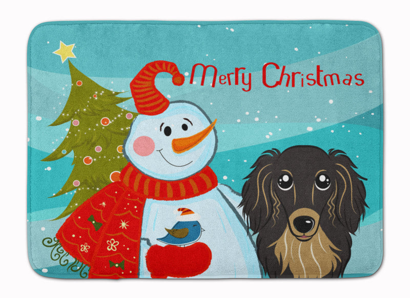 Snowman with Longhair Black and Tan Dachshund Machine Washable Memory Foam Mat BB1833RUG