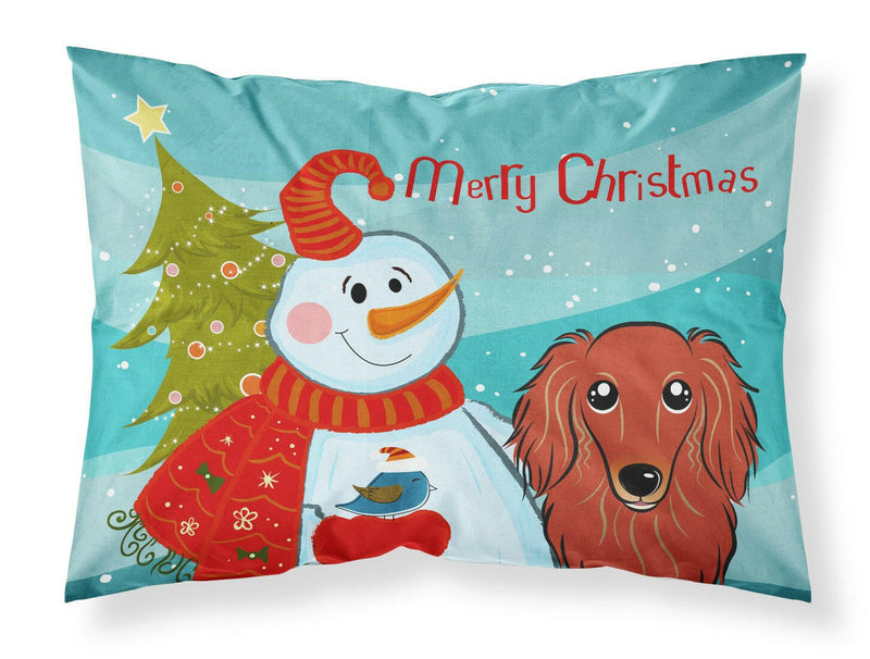 Snowman with Longhair Red Dachshund Fabric Standard Pillowcase BB1834PILLOWCASE