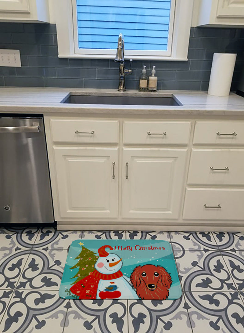 Snowman with Longhair Red Dachshund Machine Washable Memory Foam Mat BB1834RUG