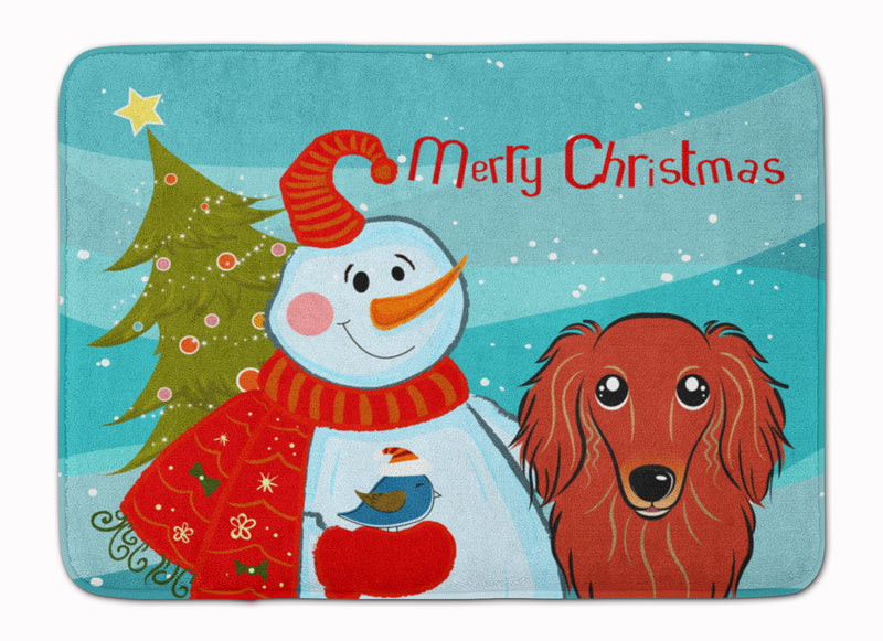 Snowman with Longhair Red Dachshund Machine Washable Memory Foam Mat BB1834RUG