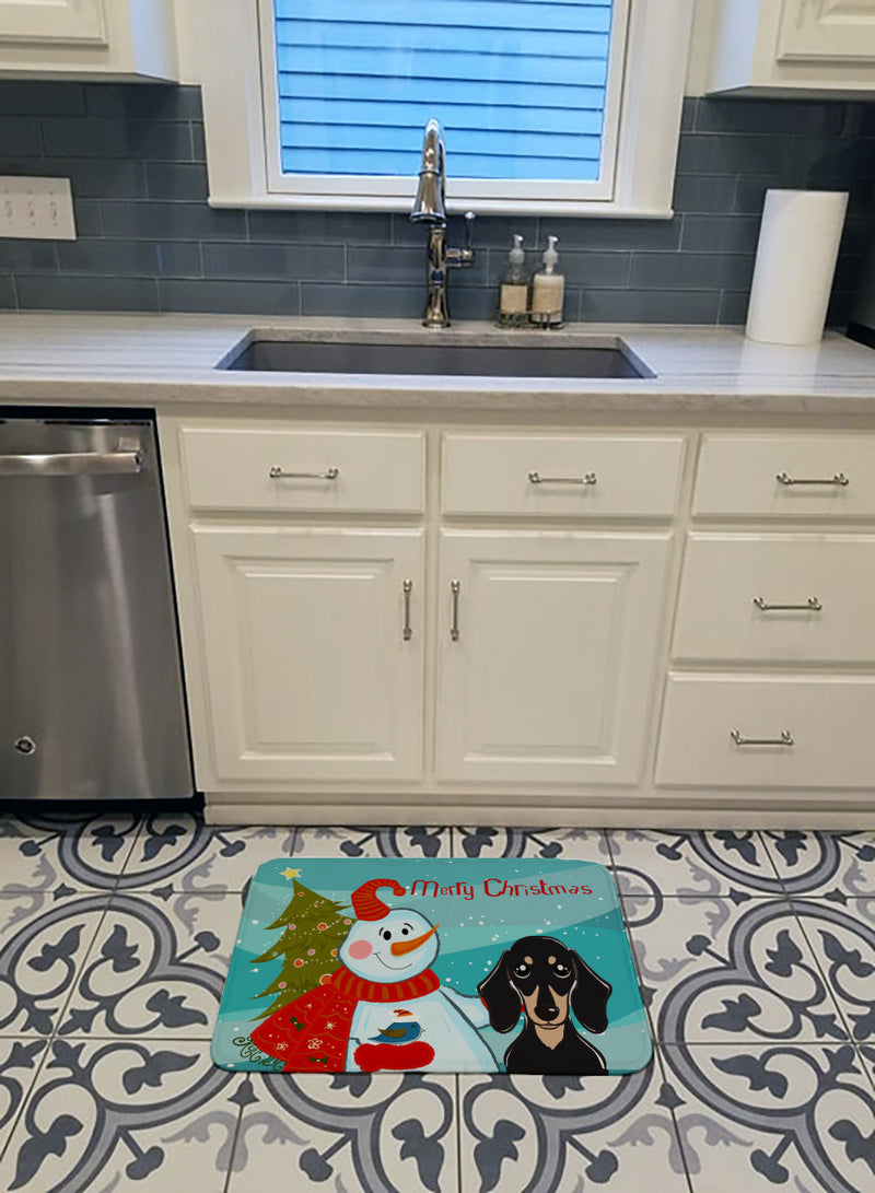 Snowman with Smooth Black and Tan Dachshund Machine Washable Memory Foam Mat BB1835RUG