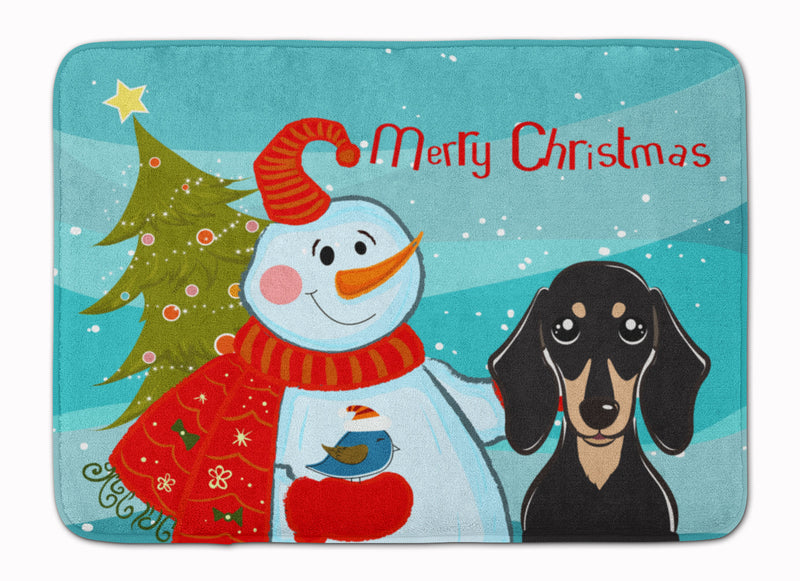 Snowman with Smooth Black and Tan Dachshund Machine Washable Memory Foam Mat BB1835RUG