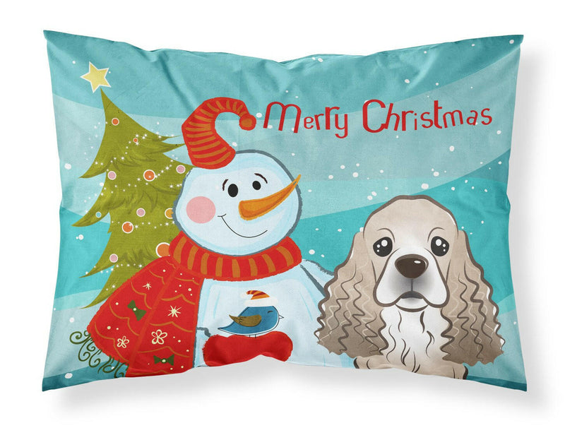 Snowman with Cocker Spaniel Fabric Standard Pillowcase BB1836PILLOWCASE