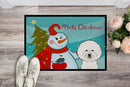 Snowman with Bichon Frise Doormat Indoor Outdoor 24H X 36W Front Door Mat Rugs for Entryway, Non Slip Washable Low Pile,
