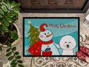 Snowman with Bichon Frise Doormat Indoor Outdoor 24H X 36W Front Door Mat Rugs for Entryway, Non Slip Washable Low Pile,