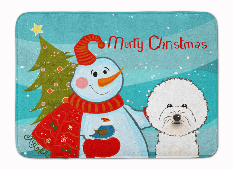 Snowman with Bichon Frise Machine Washable Memory Foam Mat BB1837RUG