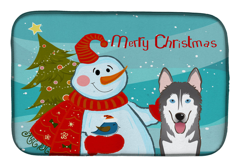 Snowman with Alaskan Malamute Dish Drying Mat BB1838DDM