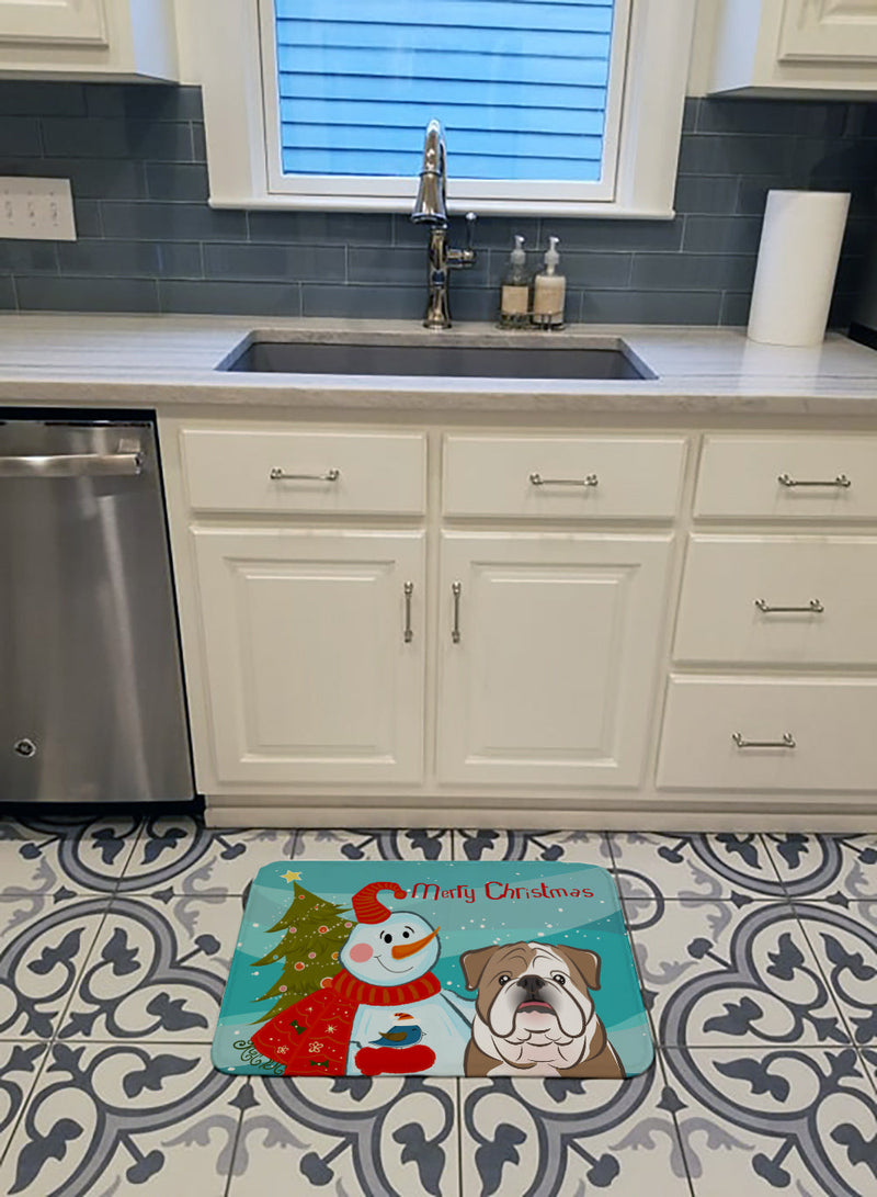 Snowman with English Bulldog  Machine Washable Memory Foam Mat BB1839RUG