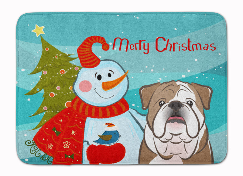 Snowman with English Bulldog  Machine Washable Memory Foam Mat BB1839RUG