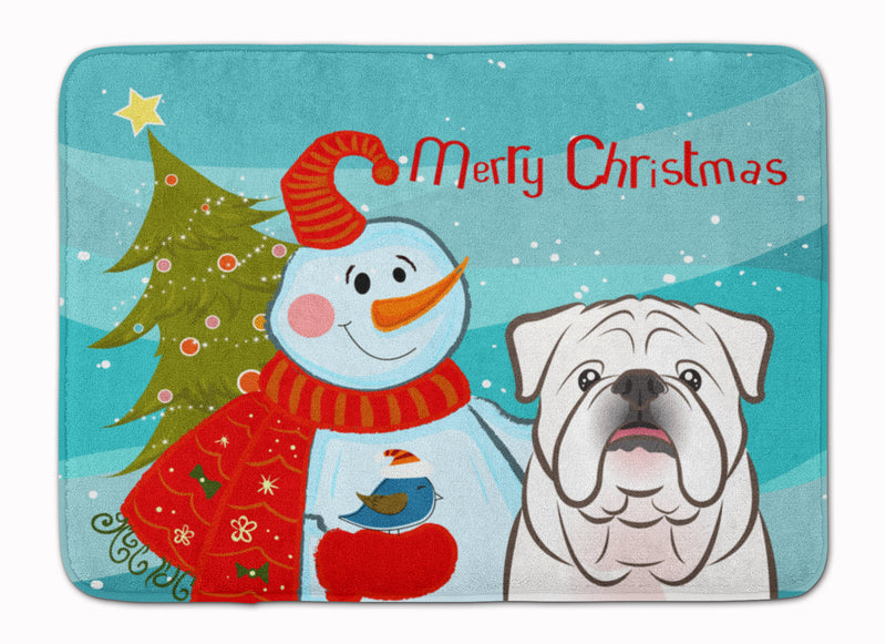 Snowman with White English Bulldog  Machine Washable Memory Foam Mat BB1840RUG