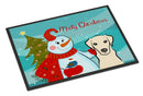 Snowman with Yellow Labrador Doormat Indoor Outdoor 24H X 36W Front Door Mat Rugs for Entryway, Non Slip Washable Low Pile,