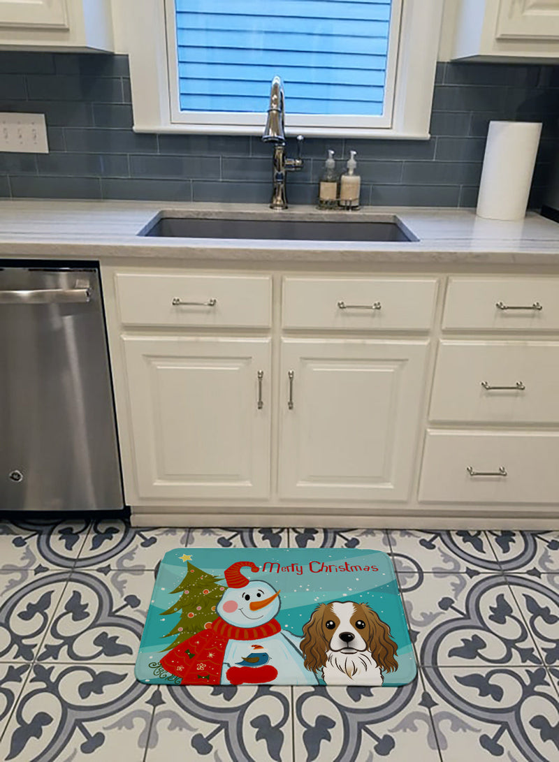 Snowman with Cavalier Spaniel Machine Washable Memory Foam Mat BB1844RUG