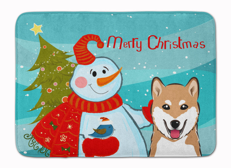 Snowman with Shiba Inu Machine Washable Memory Foam Mat BB1845RUG