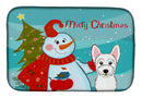 Snowman with Westie Dish Drying Mat Absorbent Dish Drying Mat Pad for Kitchen Counter Dish Drainer Mat for Countertop, 14 x 21", Multicolor