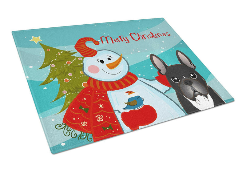 Snowman with French Bulldog Glass Cutting Board Large BB1847LCB