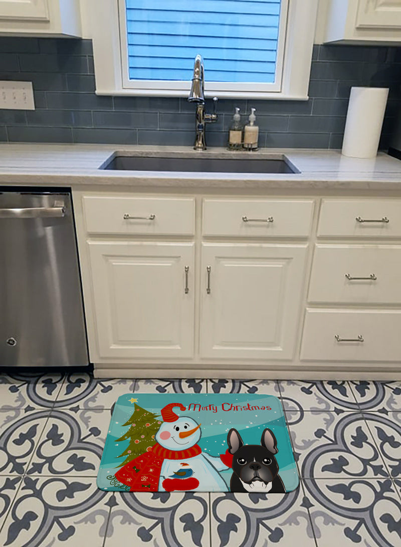 Snowman with French Bulldog Machine Washable Memory Foam Mat BB1847RUG