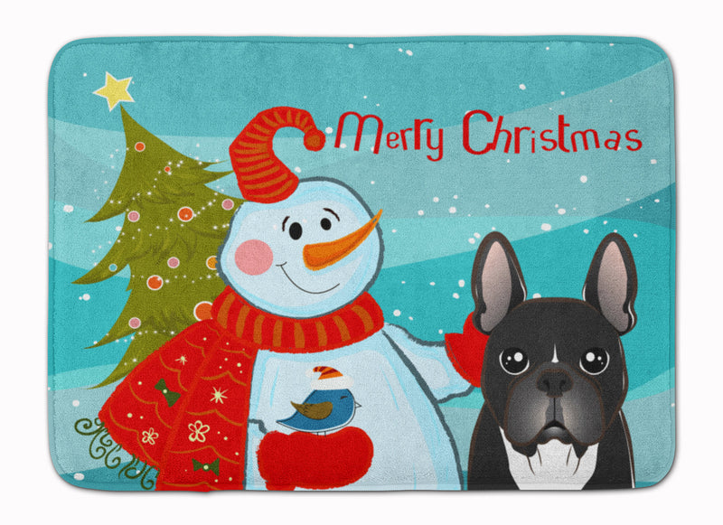 Snowman with French Bulldog Machine Washable Memory Foam Mat BB1847RUG