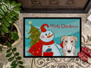 Snowman with Borzoi Doormat Indoor Outdoor 24H X 36W Front Door Mat Rugs for Entryway, Non Slip Washable Low Pile,