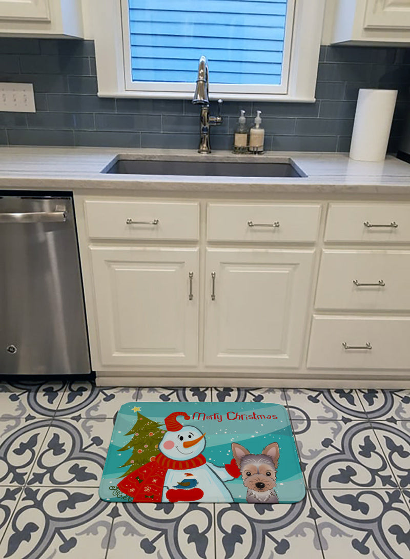 Snowman with Yorkie Puppy Machine Washable Memory Foam Mat BB1852RUG